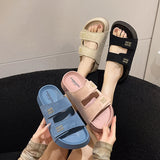 Breakj Word Buckle Magic Sticker Retro Slippers Thick Bottom Small Man To Increase The Design Of The Net Red Big Brand Flat For The Summer Cool