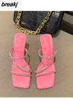 Luxury Rhinestones Women Sandals Elegant Stiletto High Heels Slingback Gladiator Sandal Slip On Slippers Bling Slides