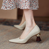 Beige Leather Women Pumps Sexy Pointed Toe Chic Stylish Office Lady Working Shoes 6cm Strange High Heels