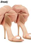 Women's Sandals 2023 Women High Heels Shoes Silks Satins Party Buckle Shoes Rome Flower Round Toe Sandals Summer Shoes For