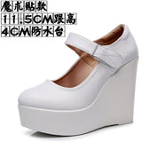 Breakj 8CM High Heel Heel Leather Shoes 3CM Thick Waterproof Table Comfortable Loose Cake Shoes Round Head Light Magic Stick Single Shoes