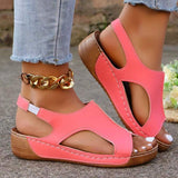 New Size 2024 Sandals Women's Car Sewing Breathable Velcro Hollowed-Out Slope Heel Sandals