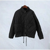 Old Pocket Checkered Cotton Jacket Female Casual Stand Collar Zipper Cotton-padded Thin Coat Female Restro