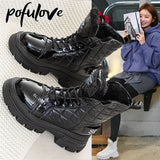 Platform Shoes Women Boots Plush Warm Fur Ankle Booties Black White Leather Boots Waterproof Snow Boots Sneakers