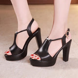 Heel Sandals Women's 2023 Summer New Thick-Soled Waterproof Platform Korean Version Of Fashionable Leather Large-Size Fish Mouth High-Heeled