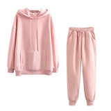 2020 New Autumn Winter Women Thick Fleece 100% Cotton Suit 2 Pieces Sets Hoodies Sweatshirt and Pants