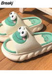 Frog Linen Slippers Women Shoes Couples Non Slip closed toe platform Cotton Linen Cool Slippers Home Slippers