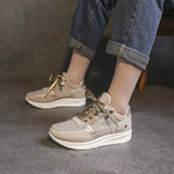 Large Single Shoes Women's New British Sports Shoes Women's Middle Heel Lace-Up Running
