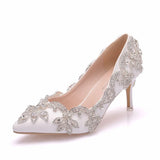 Breakj Cm Pointed Single Shoes Small Thin Heel Single Shoes Tip Shoes Large Size Women's Shoes Water Drill Wedding Shoes Bridesmaid