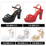 Thick-Heeled Open-Toed Sandals, Summer 2023 New Thick-Soled Waterproof Table Lacquered Leather With Large Size Model