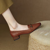 Breakj Single Shoes Small Square Heel In The Heel Autumn New Ladies Soft Leather Shoes Women's