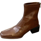 Breakj Brown Square Head Thick Heel Short Boots Women's Spring And Autumn Single Boots 2024 New Rear Zipper Martin Boots Women's