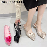 Brand Flower Slingbacks Sandals Women Thin High Heels Pointed Toe Mules Shoes Wedding Bridal Ladies Elegant Dress