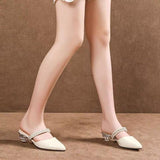 The Tide Wear Soft Leather Half Slippers Women 2025 Summer New Thick And Pointed Women's Cold Slippers Women