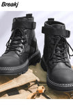 Men's Black 2023 AutumnWinter Anker Boots for Men Leather Motorcycle Botas Hombre Platform Casual Martens