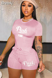 Solid Color Short Sleeve Crop Top and Pockets Biker Shorts 2 Pcs Set Sexy Slim Summer Fashion Outfit Casual