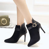 Women Boots 2023 Winter Shoes Woman Super High Heels Ankle Boots Thin Heels Pointed Toe Ladies Shoes Black Botines