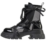 Patent Leather Bowknot Cool Boots Women 2022 Summer Hollow Out Platform Ankle Boots Woman Meah Thick Sole Booties
