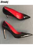 Black Red High Heels Shoes Woman Pumps 12cm Tacones Pointed Toe Stilettos Sexy Deep Cleavage Wedding QKOU011