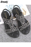 Casual Silver Ladies Flat Slip on Summer Shoes Woman Bohemia Sandal Rhinestones Large Size 42 43 Sandalia Women