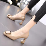 Heels Women In 2023 Autumn New Soft Leather Not Tired Thick Heel Shallow Single Shoes Women Korean Version Pointed Work Women's