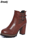 Spring Fashion Women Boots Women Ankle Boot Zipper High Hoof Heel Buckle Punk Motorcycle Boots Shoes Woman Black