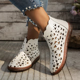 Breakj And Summer 2025 New Round Head Hollow Shoes Women Fashion Zipper Retro National Style In The Middle Of The Cool