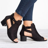Women Sandals 2023Summer Chunky High Heels Soild Gladiator Open Peep Toe Women Black Shoes Buckle Back Zipper Sandalias De