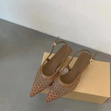Breakj New High-Heeled Shoes French Pointed Mesh Yarn Hollow One-Word Buckle Sandals Wearing Front Fashion Women's