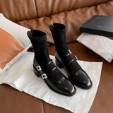 Breakj Thin Boots Women Thick And Short Boots High With French Water Drill Retro Mary Treasure Socks