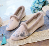Breakj Wool Edge Pointed Shoes Embroidered Cloth Shoes Fashion Warm Home Shoes National Wind Women's Shoes Cotton Drag Women's Cotton