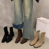 Breakj Korean Small Ankles Velvet Martin Boots Women's Shoes 2025 New Autumn And Winter Plus Velvet Square Head Thin Short