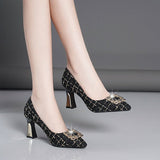 Breakj Red Spring And Autumn Lattice Gelag Fashion Shoes British Style Temperament Banquet Shoes 2025 New Large Women's Shoes High