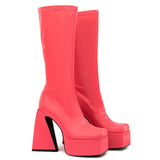 Plus Size 45 INS Brand Women's Boots High Heels Platform Shoes Punk Goth Cool Fashion Sexy Mid Calf Motorcycle