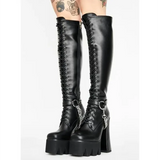 women's autumn and winter new fashion metal decorative high heel boots warm short fluffy thick-soled round toe