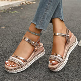 Breakj Summer New Pine Paste Heel Sandals Lady Thick-Sed Large-Size Dew