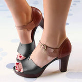 Female Sandals Chunky Heel Women Sandals Summer elderly Ankle Strap Elegant Ladies Shoes High Heel Peep Toe Leather