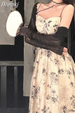 Vintage Floral Strap Dress Casual 2023 Summer Evening Party One Piece Dress Korean Sleeveless Elegant Midi Dress