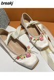 Classic Silk Ballet Shoes Lace up Ballet Shoes Women Round Toe Bowtie Women Flats Elegant Valentine Shoes