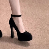 Breakj Shallow Mouth Waterproof High Heels Super Feel Spring And Autumn Velvet Paste 2025 Design Coarse Heel Single Shoe