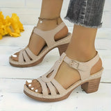 Breakj New Roman Sandals Summer Women's Large Car Sewing Toe Weaving Coarse High Heel
