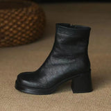 Breakj Comfortable Fashion Platform Ankle Boots Women's Thick Heel New Autumn And Winter Soft Leather Boots Retro Slim High-Heeled Martin