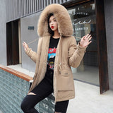 Large Fur Collar Hooded Jacket Winter Coat Women Thickness Cotton Padded Overcoat -30 Degree Snow Outwear Fur Lining