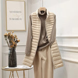 New Winter Women Ultra Light White Duck Down Jacket Zipper Medium Long Vest Stand Collar Outerwear 4XL Plus Size Down