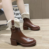 Winter Boots for Women Patent Leather Boots Black Brown Ankle Booties Platform Shoes Goth Punk Warm Shoes