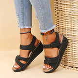 Sandal Female Fish Mouth Casual Velcro Solid Color Slope Heel