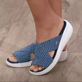 Summer New Flat Heel Fish Mouth Cool Drag Thick Soles Large Size Flying Woven Cross Women's