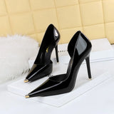 Breakj Fashion Simple Sexy Nightclub Show Thin Heel Ultra High Heel Side Hollow Shallow Metal Single