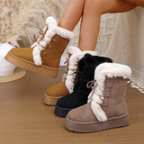 Breakj Boots Women's 2025 New Hairy Mouth Women's Boots Thick Snow Cotton Thick And Velvet Cylinder Large-Size Cotton