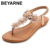 women Ladies Summer Bohemia Beach Sandals Crystal Casual Elastic Band Flat Shoes Open Toe Shoes woman Flip